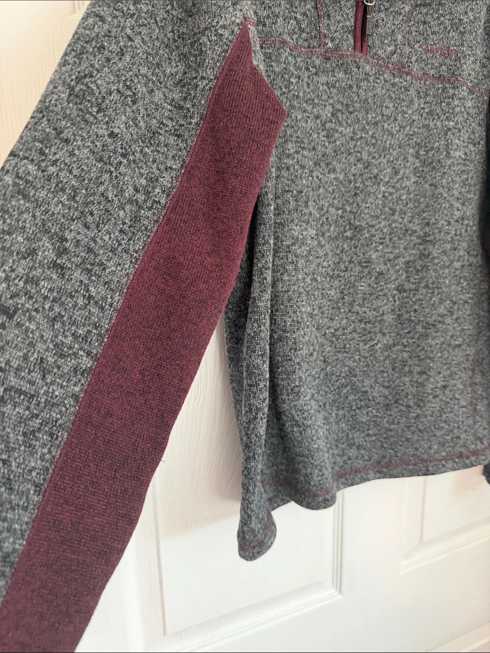 Orvis Gray and Burgundy Quarter-Zip Knit Pullover
